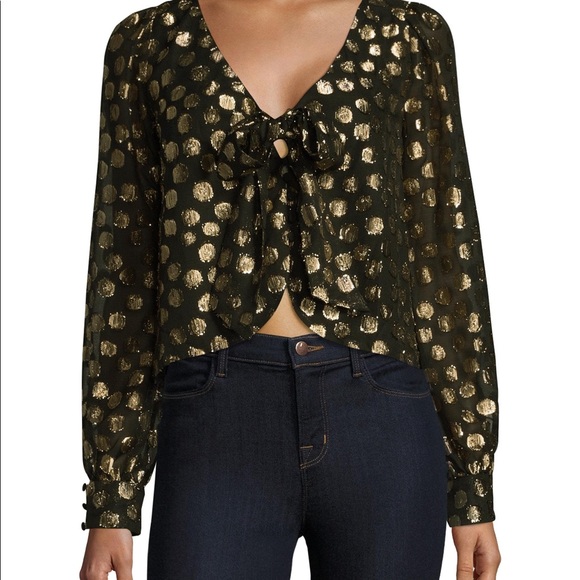 For Love & Lemons Black Lottie Tie Front Blouse M - Picture 4 of 14